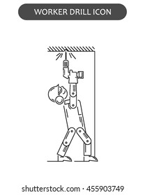 The worker on building drills a wall a drill and the screw gun in different poses. Set of icons executed in black lines on a white background. The web and other carriers is suitable for an infographic