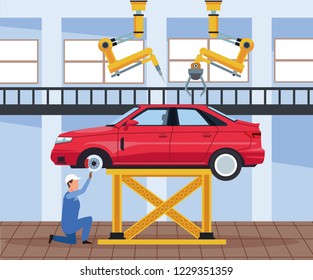Worker on car factory