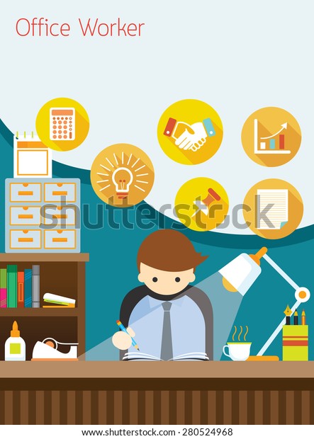 Worker On Desk Office Supplies Stationery Stock Vector (Royalty Free ...