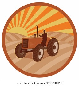WORKER ON FARM TRACTOR PLOWING FIELD