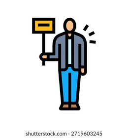 vetor de ícone de cor do protesto do trabalhador em greve. sinal de protesto do trabalhador em greve. ilustração de símbolo isolado