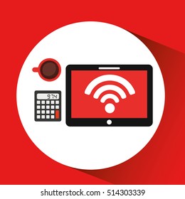 worker on tablet wifi free cup coffee vector illustration eps 10