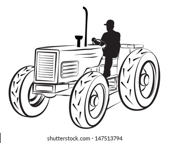 Worker on tractor silhouette outline vector