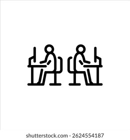 worker operating computer outline icon. factory activity line art illustration.