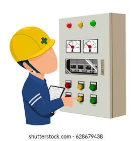 worker is operating control panel on transparent background
