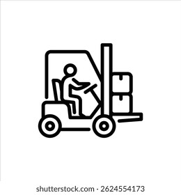worker operating forklift outline icon. factory activity line art illustration.