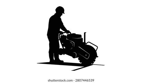 Worker Operating Ride on Trencher Black Silhouette