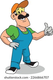 trabajador de overalls está satisfecho con el resultado de su trabajo