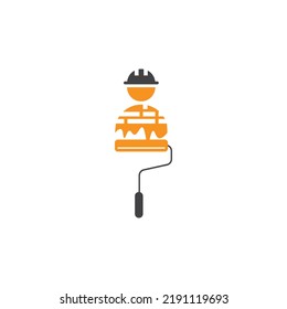 Worker Painting Construction Logo Vector Icon Illustration