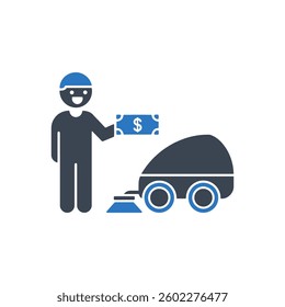 Worker Paying for Cleaning Icon On White Background