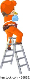 worker performs actions on a white background