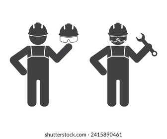 worker person with hardhat and glasses icon