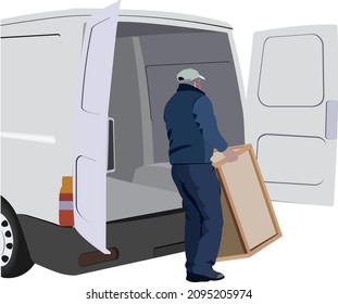 worker person loads the van with furniture