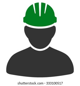 Worker Person vector icon. Style is bicolor flat symbol, green and gray colors, rounded angles, white background.