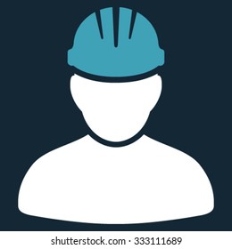 Worker Person vector icon. Style is bicolor flat symbol, blue and white colors, rounded angles, dark blue background.