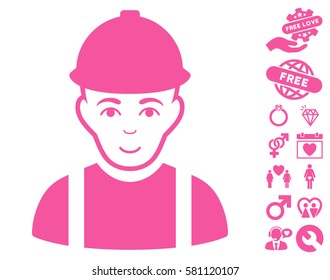 Worker pictograph with bonus lovely clip art. Vector illustration style is flat iconic pink symbols on white background.