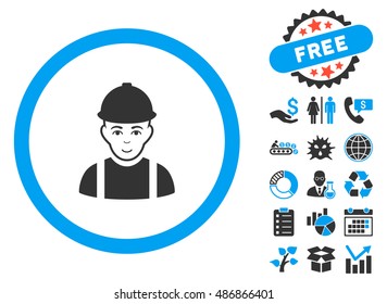 Worker pictograph with bonus pictures. Vector illustration style is flat iconic bicolor symbols, blue and gray colors, white background.