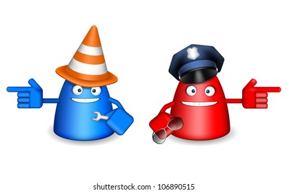 Worker and Policeman are showing the way