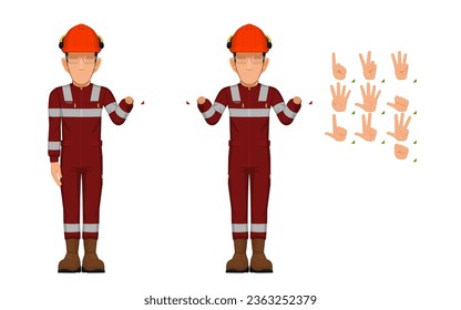 worker is presenting 0-10 on white background