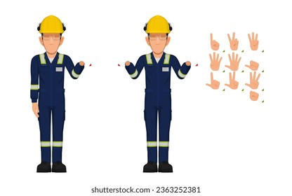 worker is presenting 0-10 on white background