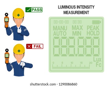 Worker Is Presenting Result(pass And Fail) Of Luminous Intensity Measurement.On The Display Screen Of Lux Meter Can Be Assigned Number Easily.