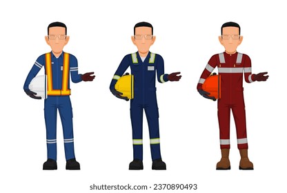 worker is presenting something on white background