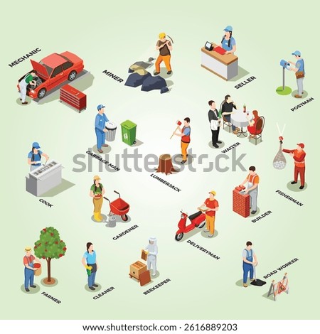 Worker professions illustration technology specialist service career icon human modern collection tool international labor day