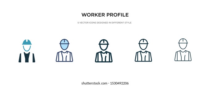 worker profile icon in different style vector illustration. two colored and black worker profile vector icons designed in filled, outline, line and stroke style can be used for web, mobile, ui
