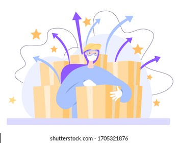 Worker in protective gloves and mask. Delivery during the epidemic. Save delivery. Vector. Illustration