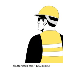 Worker in a protective helmet , vector illustration, flat style, profile 
