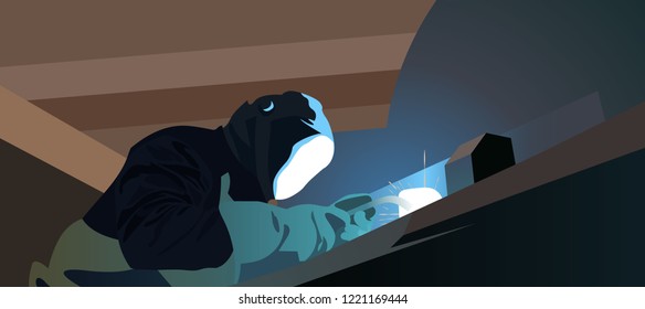 worker with protective mask welding metal.Vector illustration