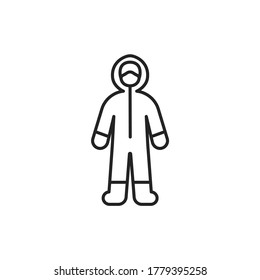 Worker in protective suit black line icon. Protect from viruses. Cleaning service. Pictogram for web, mobile app, promo. UI UX design element