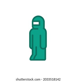 Worker in protective suit color line icon. Isolated vector element. Outline pictogram for web page, mobile app, promo