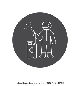 Worker in protective suit with disinfector sprayer black glyph icon. Protect from viruses. Cleaning service. Pictogram for web, mobile app, promo.