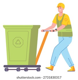 Contenedor de contenedor de empuje de trabajador. Cubo de clasificación de residuos 