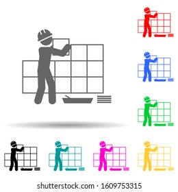 Worker puts tile multi color style icon. Simple glyph, flat vector of construction people icons for ui and ux, website or mobile application