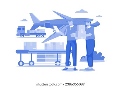 Worker Putting Boxes In A Cargo Plane