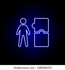 Worker, puzzle icon. Elements of Human resources illustration in neon style icon. Signs and symbols can be used for web, logo, mobile app, UI, UX on white background