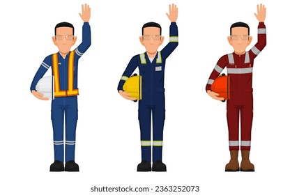 worker is raising hand overhead