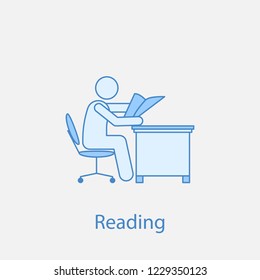 worker is reading 2 colored line icon. Simple colored element illustration. worker is reading outline symbol design from man in the office in fron of computer set