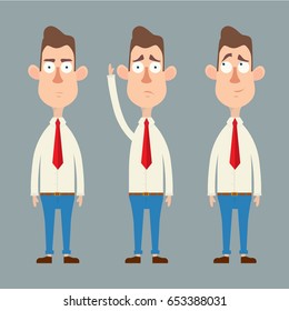 Worker with red tie and blue jeans flat design cartoon
