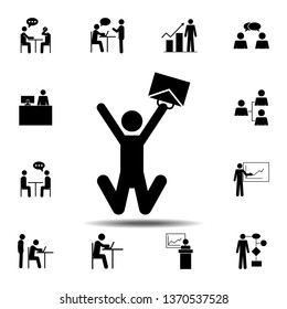 Worker rejoices, man, case icon. Simple glyph, flat vector element of People icons set for UI and UX, website or mobile application