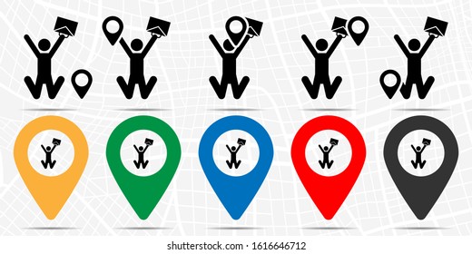 Worker rejoices, man, case icon in location set. Simple glyph, flat illustration element of people theme icons