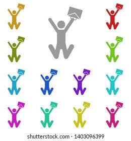 Worker rejoices, man, case multi color icon. Simple glyph, flat vector of people icons for UI and UX, website or mobile application on white background