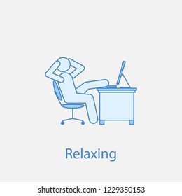 worker is relaxing 2 colored line icon. Simple colored element illustration. worker is relaxing outline symbol design from man in the office in fron of computer set