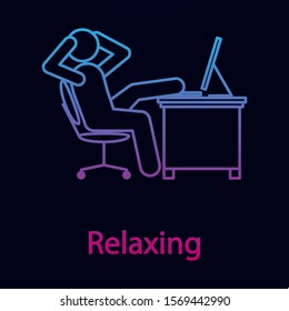 Worker is relaxing nolan icon. Simple thin line, outline vector of man in the office in fron of computer icons for ui and ux, website or mobile application