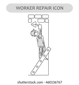 Worker Repair Icon. Building and construction logo. Isolated gray sign white background. Vector illustration. Usable for web, infographic and print