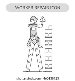 Worker Repair Icon. Building and construction logo. Isolated gray sign white background. Vector illustration. Usable for web, infographic and print