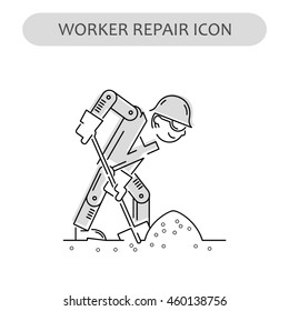 Worker Repair Icon. Building and construction logo. Isolated gray sign white background. Vector illustration. Usable for web, infographic and print