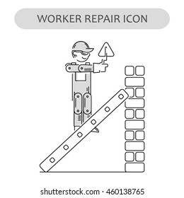 Worker Repair Icon. Building and construction logo. Isolated gray sign white background. Vector illustration. Usable for web, infographic and print